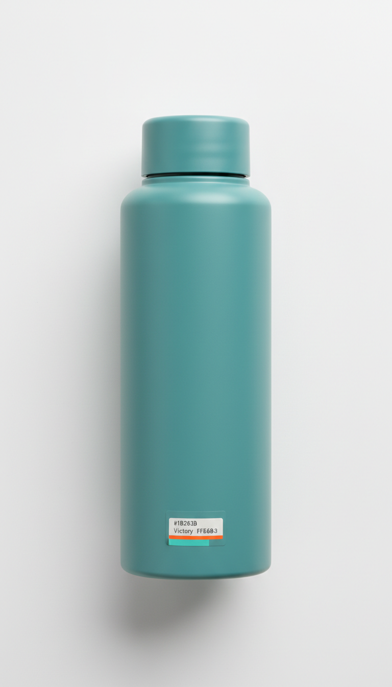 Victory teal water bottle with inventory label